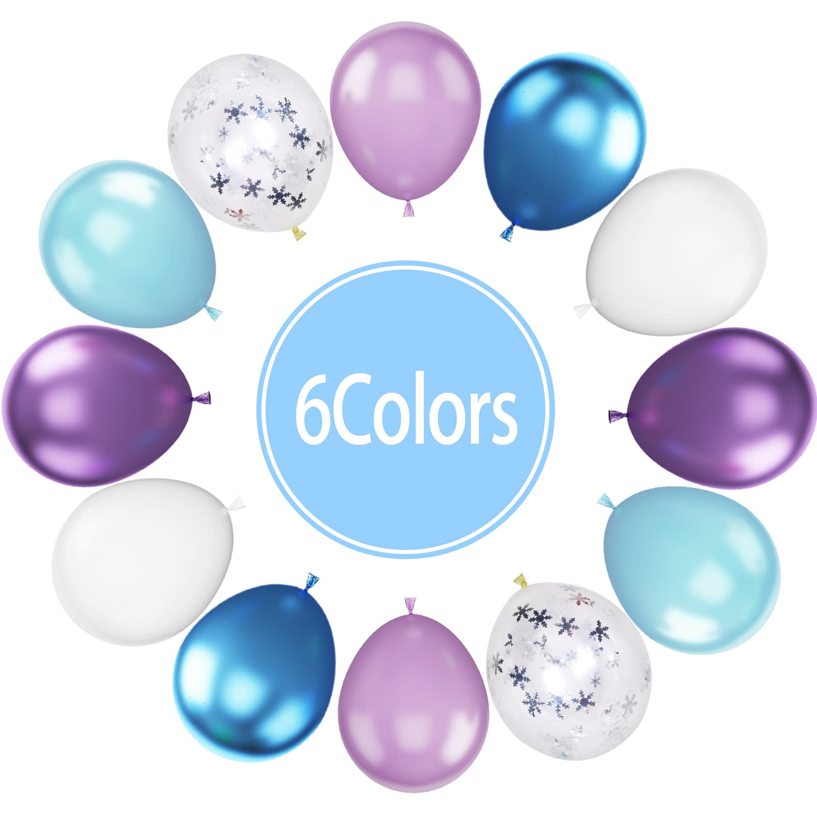 Paready Frozen Balloons, 60 Pcs 12 Inch Purple Blue Balloons White and Snow Confetti Latex Balloons for Girls Frozen Theme Party Supplies Ice Snow Theme Birthday Baby Shower Winter Party Decorations