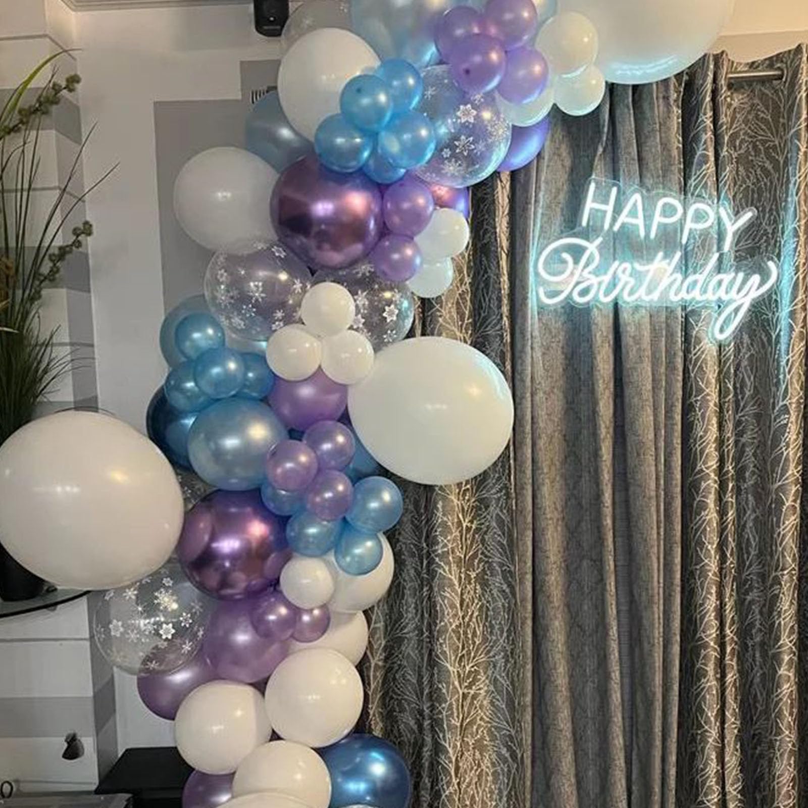 Paready Frozen Balloons, 60 Pcs 12 Inch Purple Blue Balloons White and Snow Confetti Latex Balloons for Girls Frozen Theme Party Supplies Ice Snow Theme Birthday Baby Shower Winter Party Decorations