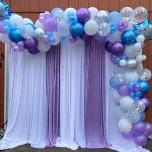 Paready Frozen Balloons, 60 Pcs 12 Inch Purple Blue Balloons White and Snow Confetti Latex Balloons for Girls Frozen Theme Party Supplies Ice Snow Theme Birthday Baby Shower Winter Party Decorations