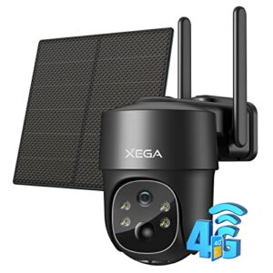 xega 4g lte cellular security camera solar with sim card (verizon at&t t-mobile),wireless outdoor no wifi security camera,2k hd ptz night vision motion detection 2 way talk sd&cloud storage
