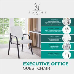 Naomi Home Waiting Room Chair Set of 2, Heavy Duty Leather Executive Waiting Room Chairs, Lobby Reception Chairs with Padded Arm Rest, Guest Chairs Set of 2 - Gray