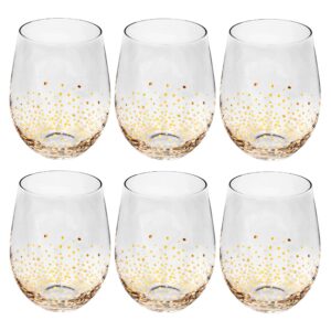 American Atelier Luster Stemless Goblet | Set of 6 | Made of Glass | Gold and Silver Confetti Design | 18-Ounce Capacity | Smooth Rim Red Wine Glasses | White Wine Tumblers