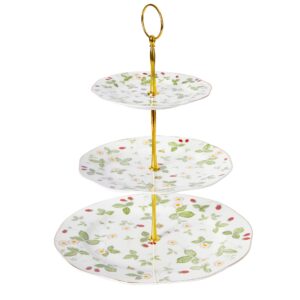 mostden 3-tier ceramic cake stand/cupcake stand/dessert stand/tea party pastry serving platter/food display with a serving tong (mulberry)