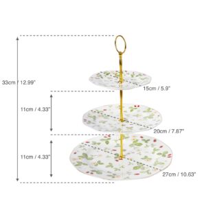 MOSTDEN 3-Tier Ceramic Cake Stand/Cupcake Stand/Dessert Stand/Tea Party Pastry Serving Platter/Food Display with A Serving Tong (Mulberry)