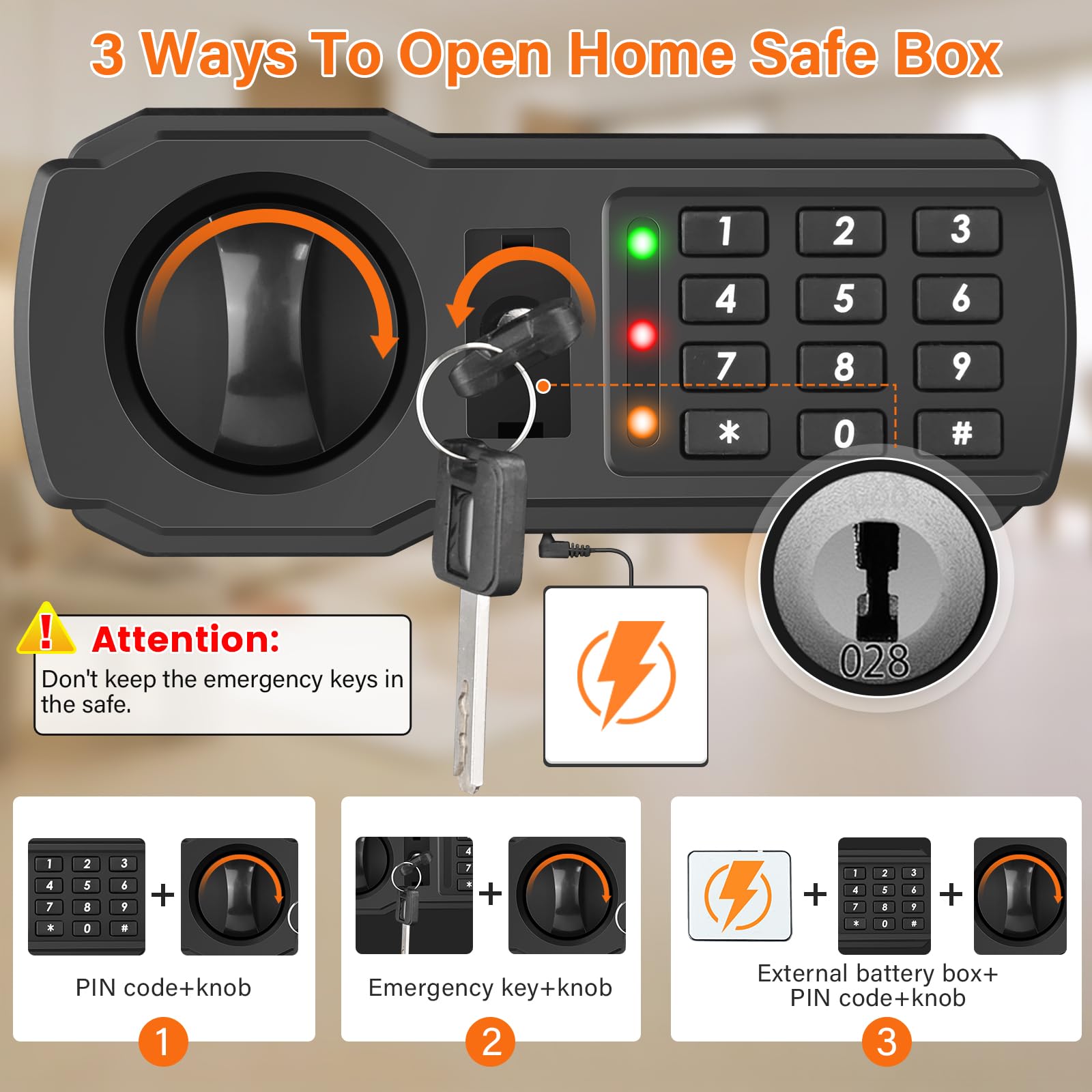 GHJGAGE 2.5 Cub Home Safe Fireproof Waterproof for HOME USE, Large Cabinet Safe Box with Fireproof Document Bag & Removable Shelf, Personal Security Digital Safe for Home Money Firearm A4 Document