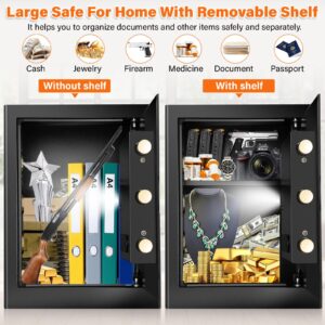 GHJGAGE 2.5 Cub Home Safe Fireproof Waterproof for HOME USE, Large Cabinet Safe Box with Fireproof Document Bag & Removable Shelf, Personal Security Digital Safe for Home Money Firearm A4 Document