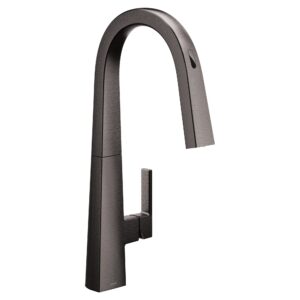 moen nio black stainless smart faucet touchless pull-down sprayer kitchen faucet with voice and motion control, s75005ev2bls
