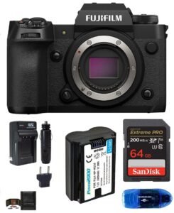 fujifilm x-h2 mirrorless camera bundle, includes: sandisk 64gb sdxc extreme pro memory card, spare power2000 battery and more (6 items)