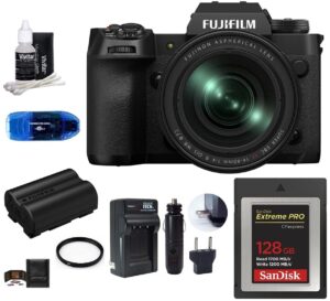 fujifilm x-h2 mirrorless camera with 16-80mm lens bundle, includes: sandisk 128gb extreme pro cf express memory card type b, spare np-w235 battery and more (8 items)