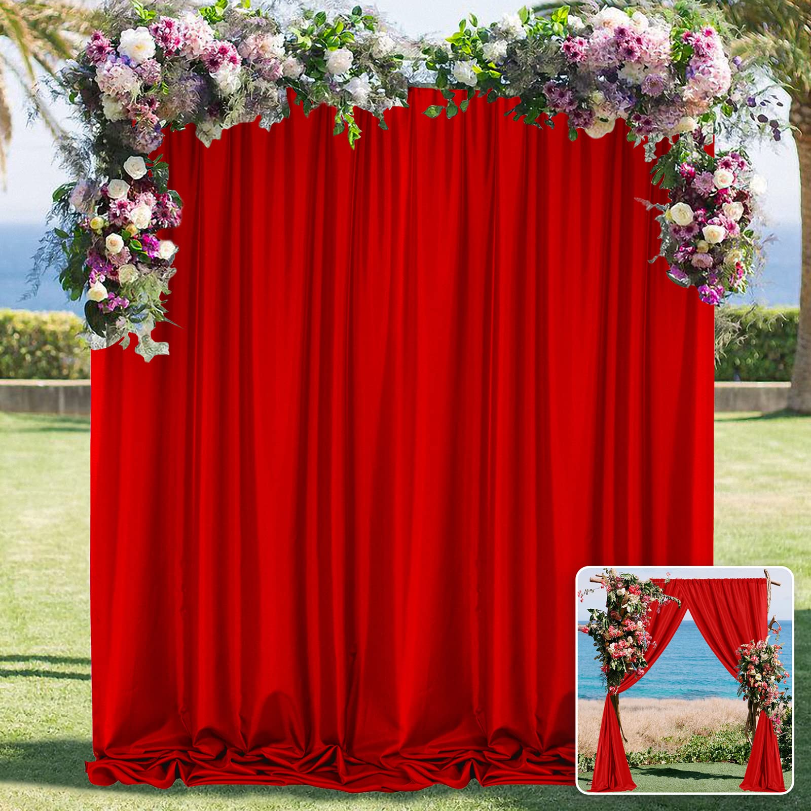 10ft x 10ft Red Backdrop Curtains for Party Valentine's Day Arch Stage Wedding Ceremony Curtains Fabric Photography Backdrop for Baby Showers Rod Pocket Home Decoration, 5ft x 10ft, 2 Panels