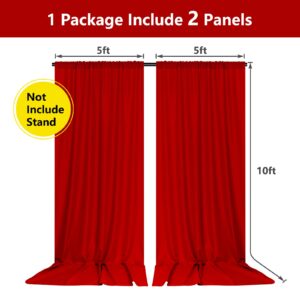 10ft x 10ft Red Backdrop Curtains for Party Valentine's Day Arch Stage Wedding Ceremony Curtains Fabric Photography Backdrop for Baby Showers Rod Pocket Home Decoration, 5ft x 10ft, 2 Panels