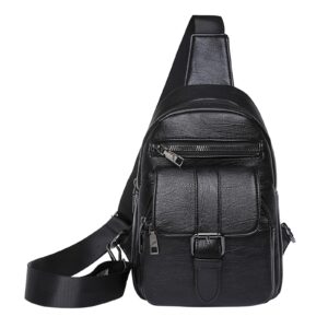 ruive men and women chest bag sling bag small crossbody pu leather satchel daypack fashion shoulder strap (black, one size)