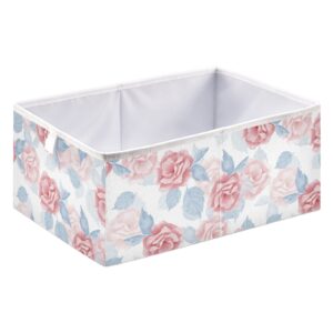 Kigai Rose Flowers Storage Box, Foldable Storage Bins with Handle, Decorative Closet Organizer Storage Boxes for Home