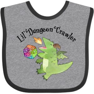 inktastic Lil' Dungeon Crawler- Cute Dragon Baby Bib Heather and Black 418ac