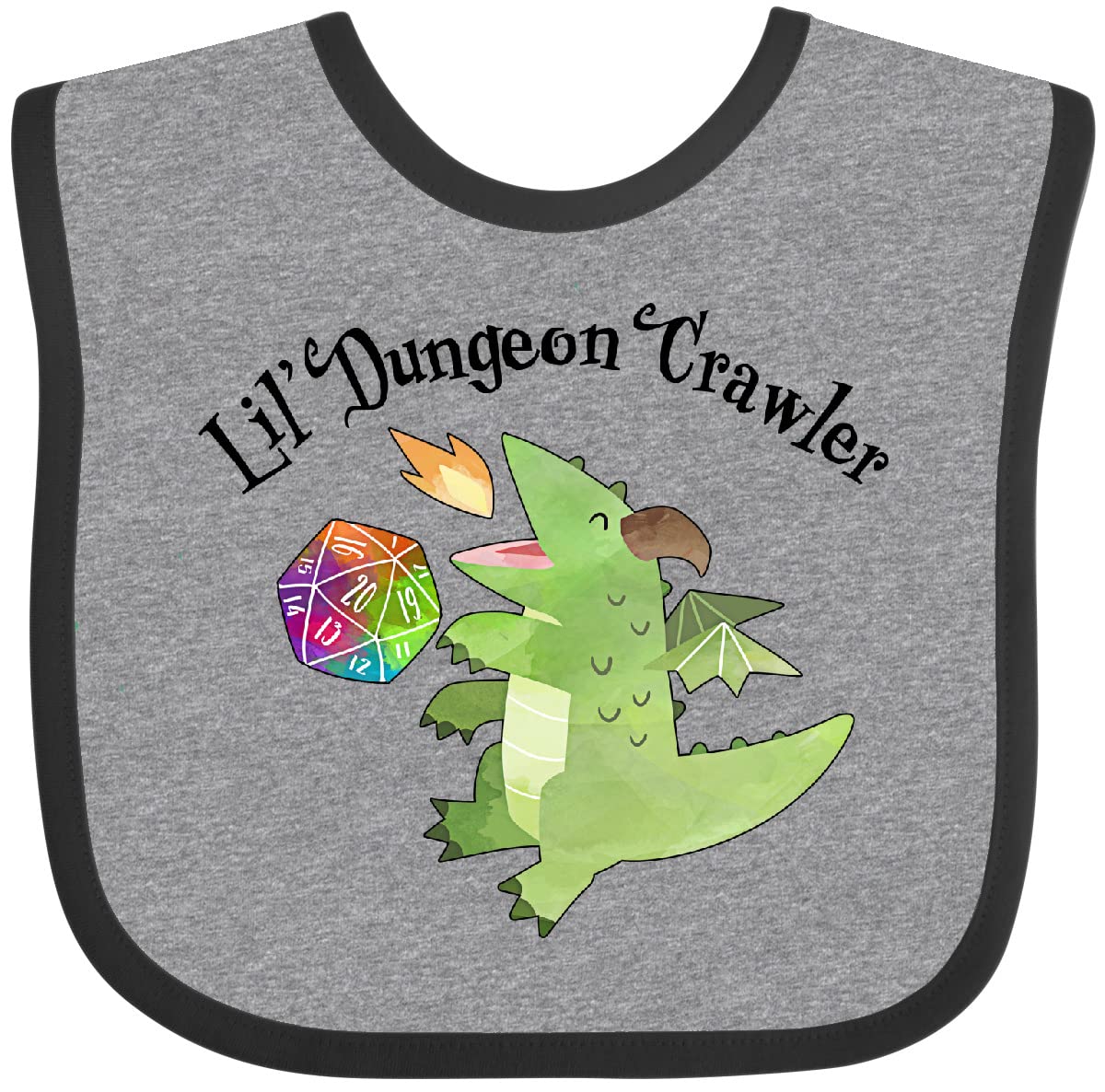 inktastic Lil' Dungeon Crawler- Cute Dragon Baby Bib Heather and Black 418ac