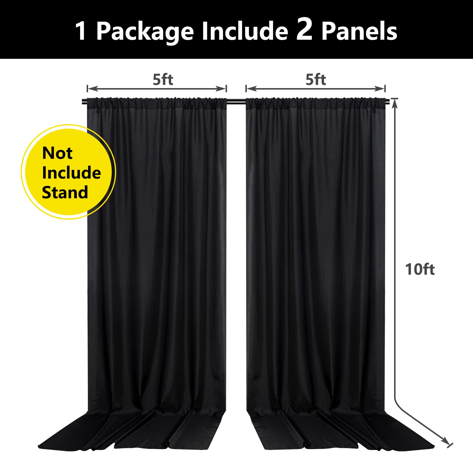 Black Backdrop Curtain for Party Black Background Curtains Rod Pocket Backdrop Drapes Panels Fabric Curtain Backdrop Black Birthday Party Decor for Boys Teens Men,5ft x 10ft, 2 Panels