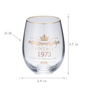 wufengye 1973 51th Birthday Gifts for Women Men 15 Ounce Wine Glasses Classic Birthday Gift Water Tumbler Juice Cup Happy Birthday Present .1973 Vintage Edition 51th Anniversary