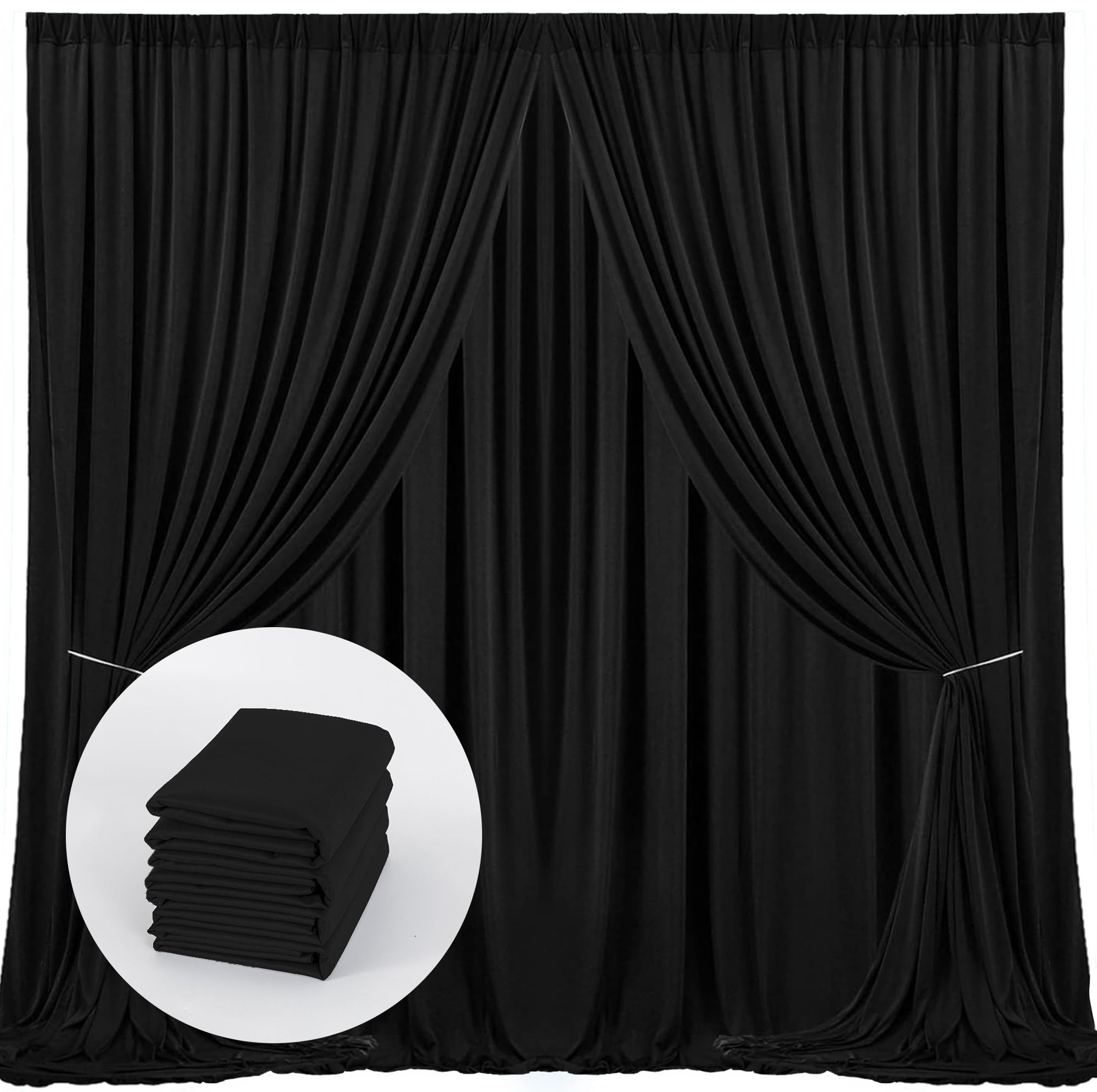 Black Backdrop Curtain for Party Wedding Ceremony 4 Panels Black Photo Curtains Backdrop Drapes Fabric Black Backdrop Curtain Rod Pocket Decoration Black Birthday Party for Boys Teens Men,5ft x 10ft
