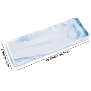 Gute 10" Ceramic Bathroom Tray for Counter, Vanity Sink Tray for Bathroom, Small Rectangle Ceramic Sink Tray, Kitchen Soap Tray, Marble Tray for Kitchen Counter, Blue