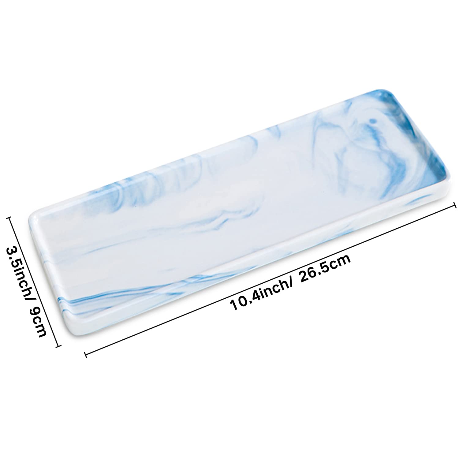 Gute 10" Ceramic Bathroom Tray for Counter, Vanity Sink Tray for Bathroom, Small Rectangle Ceramic Sink Tray, Kitchen Soap Tray, Marble Tray for Kitchen Counter, Blue