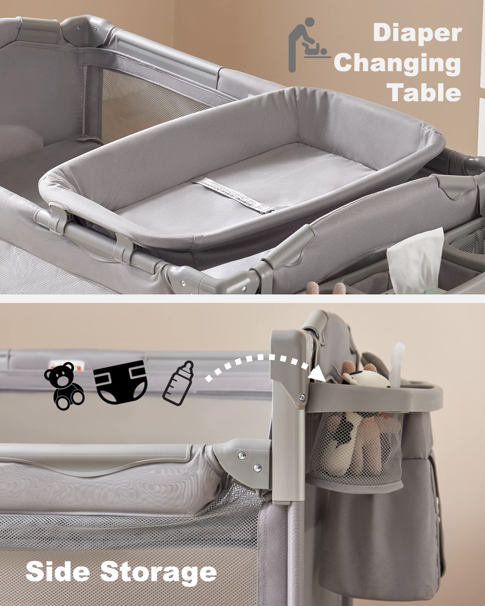 BEKA 4 in 1 Baby Bassinet Bedside Sleeper, Baby Bedside Crib 4 Functions, Bedside Bassinet Crib Sleeper, Playard, Changing Table, Baby Bassinet for Newborn Baby