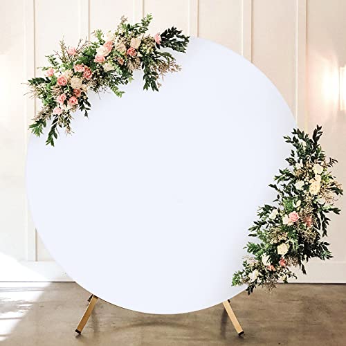 7.5ft White Round Backdrop Cover Suitable for 7.5ft Circle Stand,Pure White Spandex Wrinkle Free Birthday Party Wedding Photography Circle Backdrop Cover Arch Background