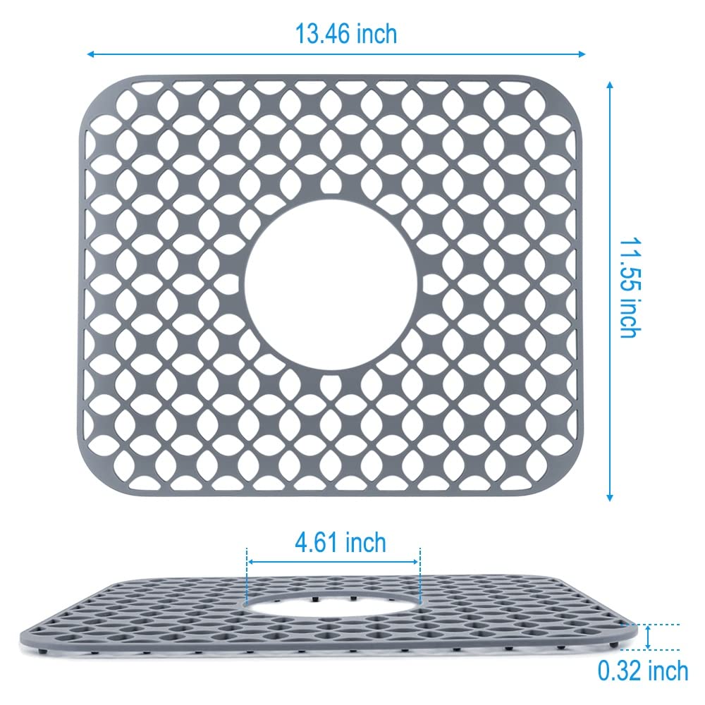 LucyPhy Silicone Sink Mat for Kitchen Sink Good Grips Non-slip Sink Protector Sink Mat Grid for Bottom of Farmhouse Sink(Pattern B,Centre hole,2PCS)