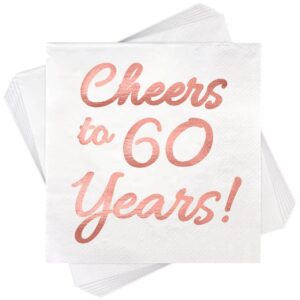 60th birthday decorations women party supplies cocktail napkins rose gold 50 pack 5"x 5" folded cheers to 60 years! (60)