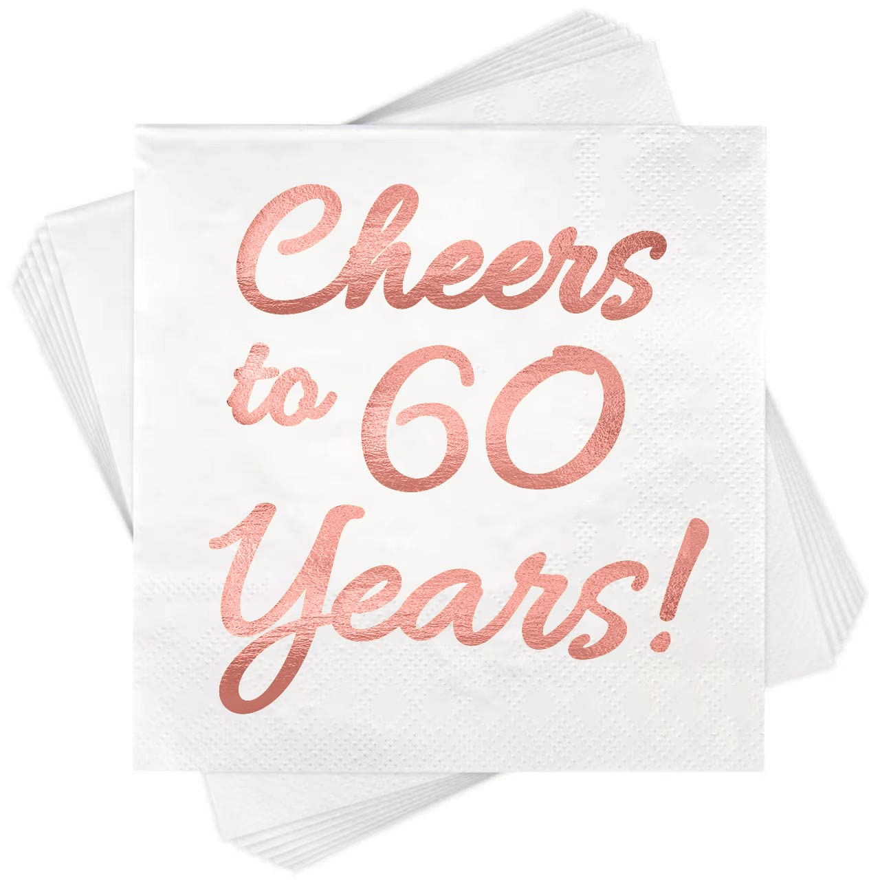 60th Birthday Decorations Women Party Supplies Cocktail Napkins Rose Gold 50 Pack 5"x 5" Folded Cheers to 60 Years! (60)