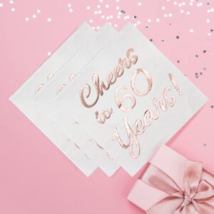 60th Birthday Decorations Women Party Supplies Cocktail Napkins Rose Gold 50 Pack 5"x 5" Folded Cheers to 60 Years! (60)