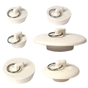 6 pieces rubber sink stopper, drain stopper bath tub stopper with pull ring, kitchen drain plug sink plug, bathroom bath plugs, 6 sizes（white）