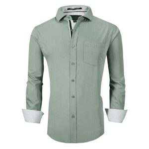 enso elarder men's dress shirt wrinkle free long sleeve formal shirts casual button down shirts untucked stretch regular fit shirts(olivine,l)