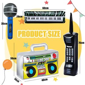 4PCS Inflatable Funny Radio Boom Box Mobile Phone Props Microphone Electronic Organ PVC Inflatable Toys For for 80s 90s Party Decorations Hip Hop Theme Birthdays Party Supplies Party Decorations