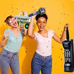 4PCS Inflatable Funny Radio Boom Box Mobile Phone Props Microphone Electronic Organ PVC Inflatable Toys For for 80s 90s Party Decorations Hip Hop Theme Birthdays Party Supplies Party Decorations