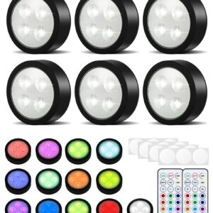 UNIWA LED Puck Lights with Remote,Under Cabinet Lights Wireless,13 Colors Changeable LED Closet Light Dimmable,AA Battery Powered Push Night Lights with Timer Function