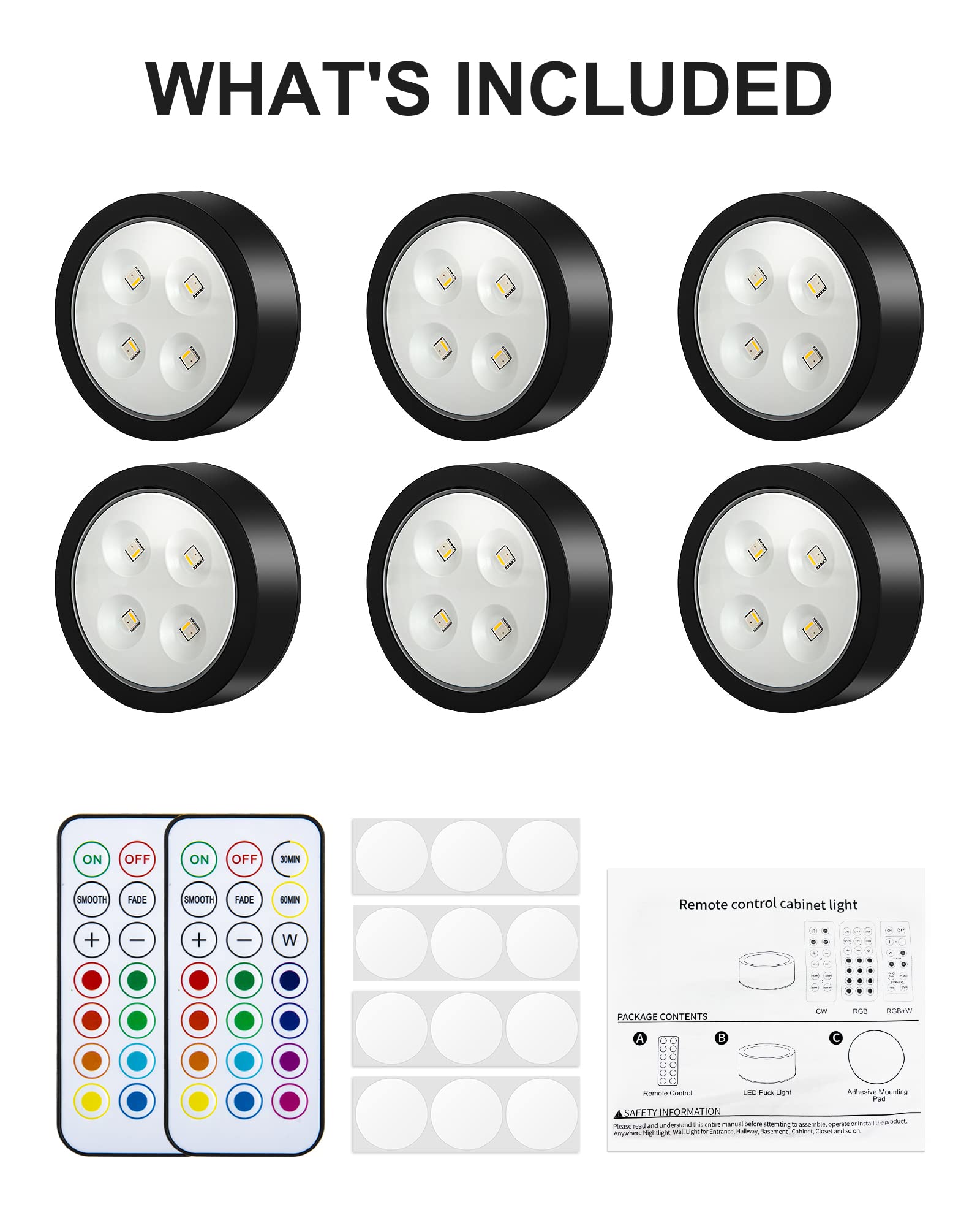 UNIWA LED Puck Lights with Remote,Under Cabinet Lights Wireless,13 Colors Changeable LED Closet Light Dimmable,AA Battery Powered Push Night Lights with Timer Function