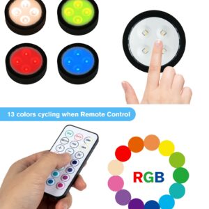 UNIWA LED Puck Lights with Remote,Under Cabinet Lights Wireless,13 Colors Changeable LED Closet Light Dimmable,AA Battery Powered Push Night Lights with Timer Function