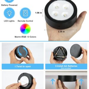 UNIWA LED Puck Lights with Remote,Under Cabinet Lights Wireless,13 Colors Changeable LED Closet Light Dimmable,AA Battery Powered Push Night Lights with Timer Function