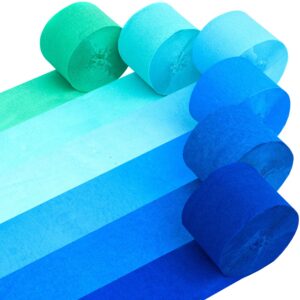 captain décor 6 crepe paper streamers rolls, 492ft value pack of unique 6 blue streamers – each roll 82 feet long & 1.8 inch wide – wonderful decoration for party, birthday, wedding, other celebration