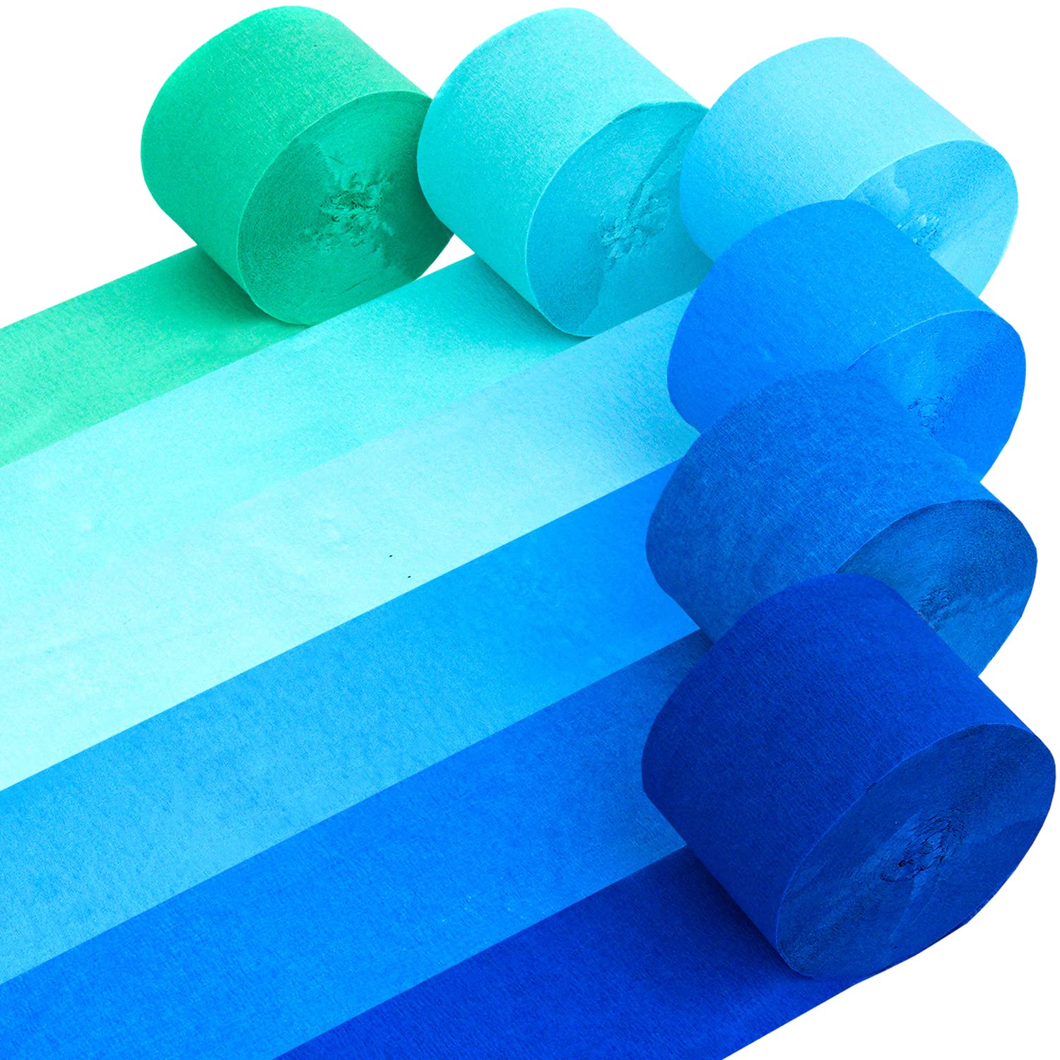 Captain Décor 6 Crepe Paper Streamers Rolls, 492ft Value Pack of Unique 6 Blue Streamers – Each Roll 82 Feet Long & 1.8 Inch wide – Wonderful Decoration for Party, Birthday, Wedding, Other Celebration