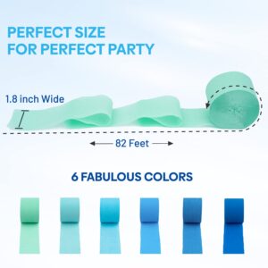 Captain Décor 6 Crepe Paper Streamers Rolls, 492ft Value Pack of Unique 6 Blue Streamers – Each Roll 82 Feet Long & 1.8 Inch wide – Wonderful Decoration for Party, Birthday, Wedding, Other Celebration