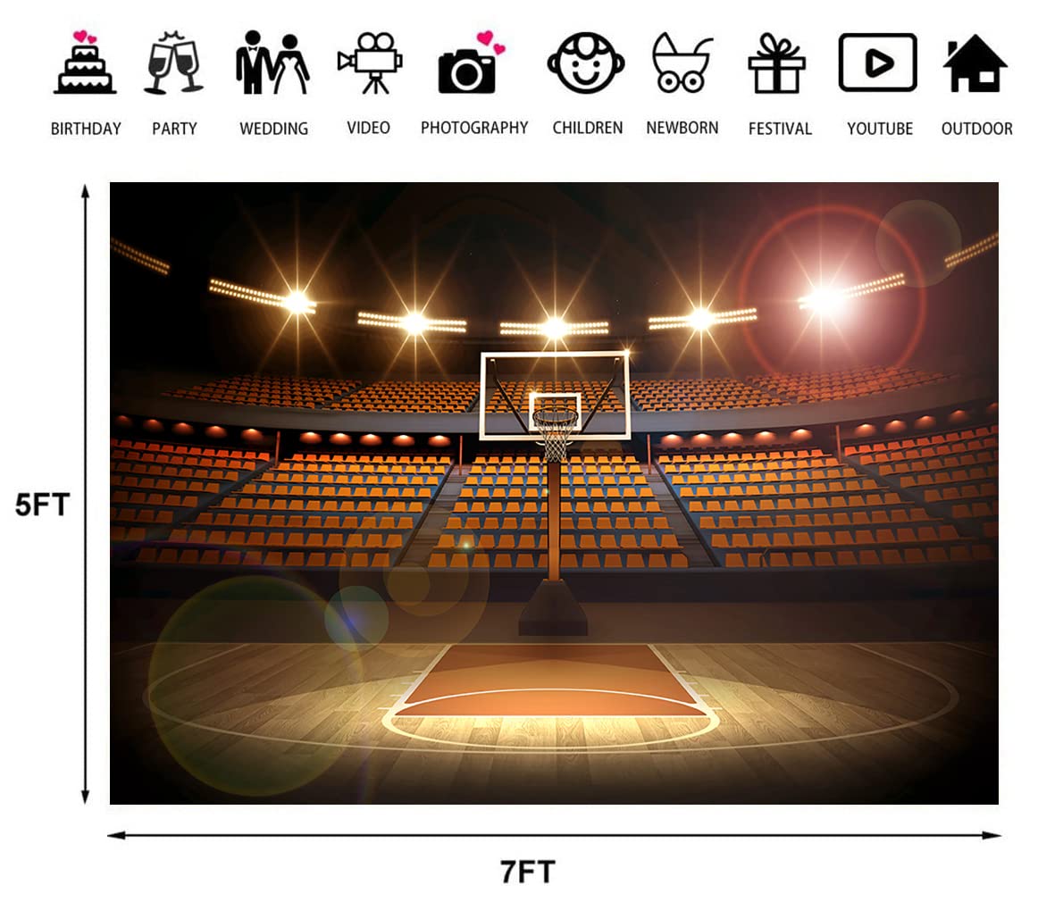 7x5ft Basketball Photo Backdrop for Photography, Basketball Theme Background for Birthday Party, Sports Theme Backdrop for Boys Kids Newborn Baby Wall Banner Cake Table Decoration Video Studio Props