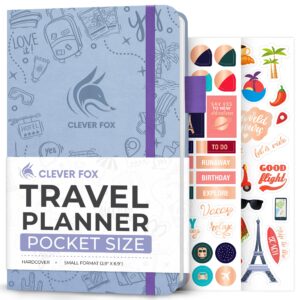 clever fox travel journal pocket – vacation & road trip itinerary planner organizer & traveling memory diary – small traveler notebook (periwinkle)