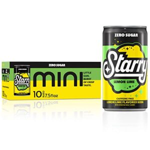 starry zero sugar lemon lime soda, caffeine free, mini cans, 7.5 ounce (pack of 10)