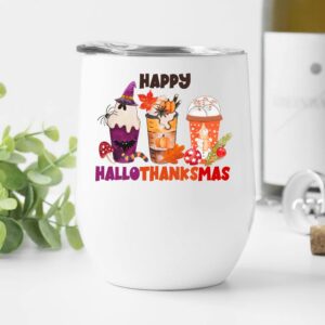 savvy sisters gifts happy hallothanksmas insulated stainless steel wine tumbler christmas bar tumbler wine lover christmas bar, three in one holiday 12 oz