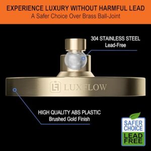 LUXFLOW® Shower Head & Shower Arm – Rain Shower Head High Pressure – Modern Luxury Look - Easy 3-Min Install – Universal Fit, Adjustable Joint, Anti-Clogging, Rustproof (Lavish Brushed Gold, 6 Inch)