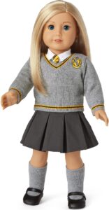 american girl harry potter 18-inch doll hufflepuff outfit with sweater and scarf featuring house crest, for ages 6+