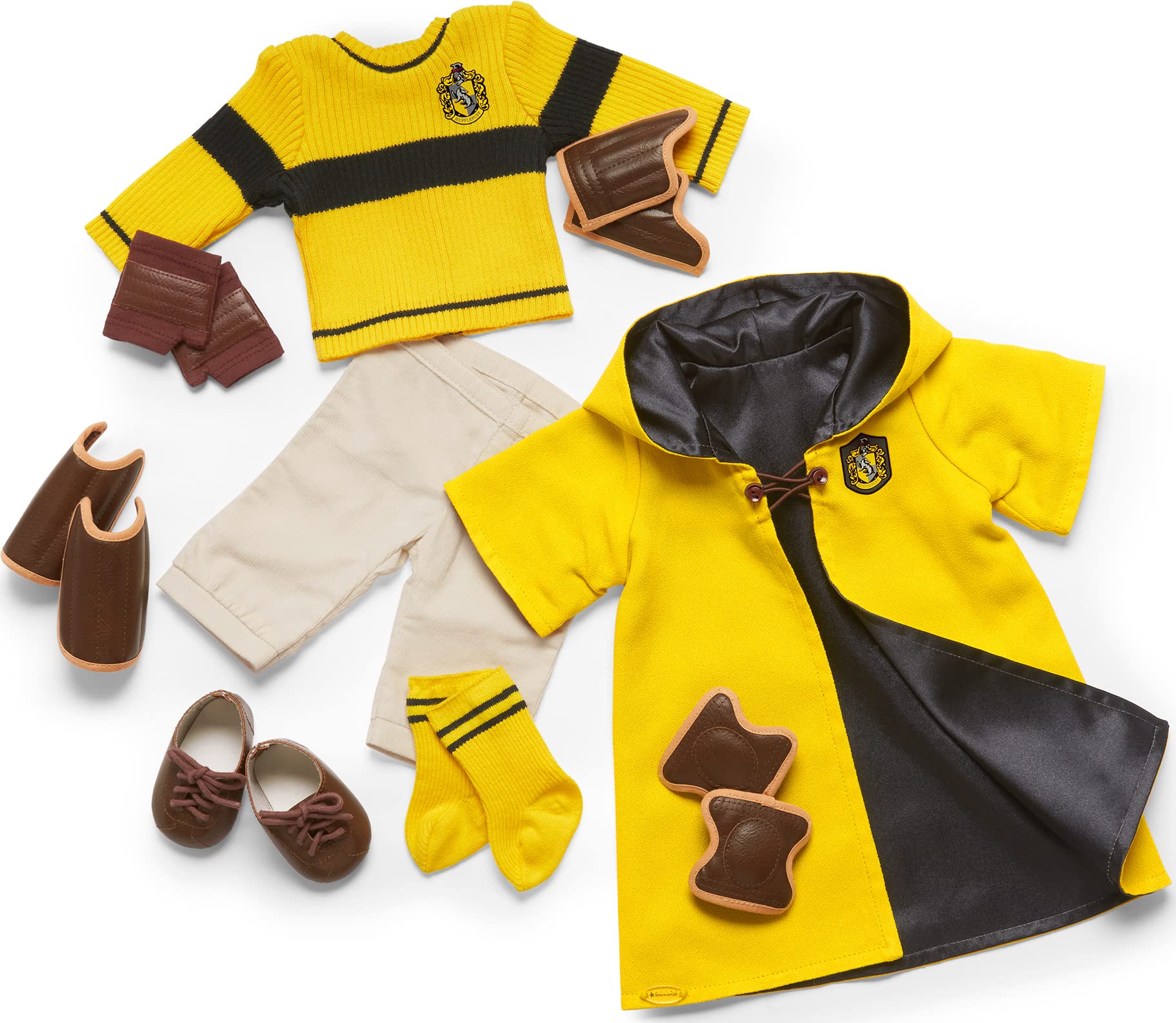 American Girl Harry Potter 18-inch Doll Hufflepuff Quidditch Uniform Outfit with Robe Featuring House Crest, For Ages 6+