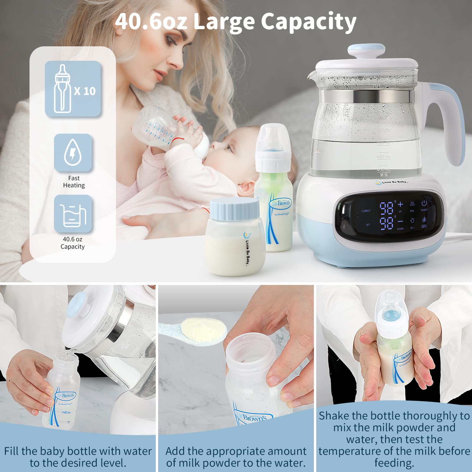 Little Bo Baby Instant Warmer, Bottle Warmer One Button Formula Temperature Instant Water Warmer Multi-Function Intelligent Warmer Formula Dispenser Machine Warmer