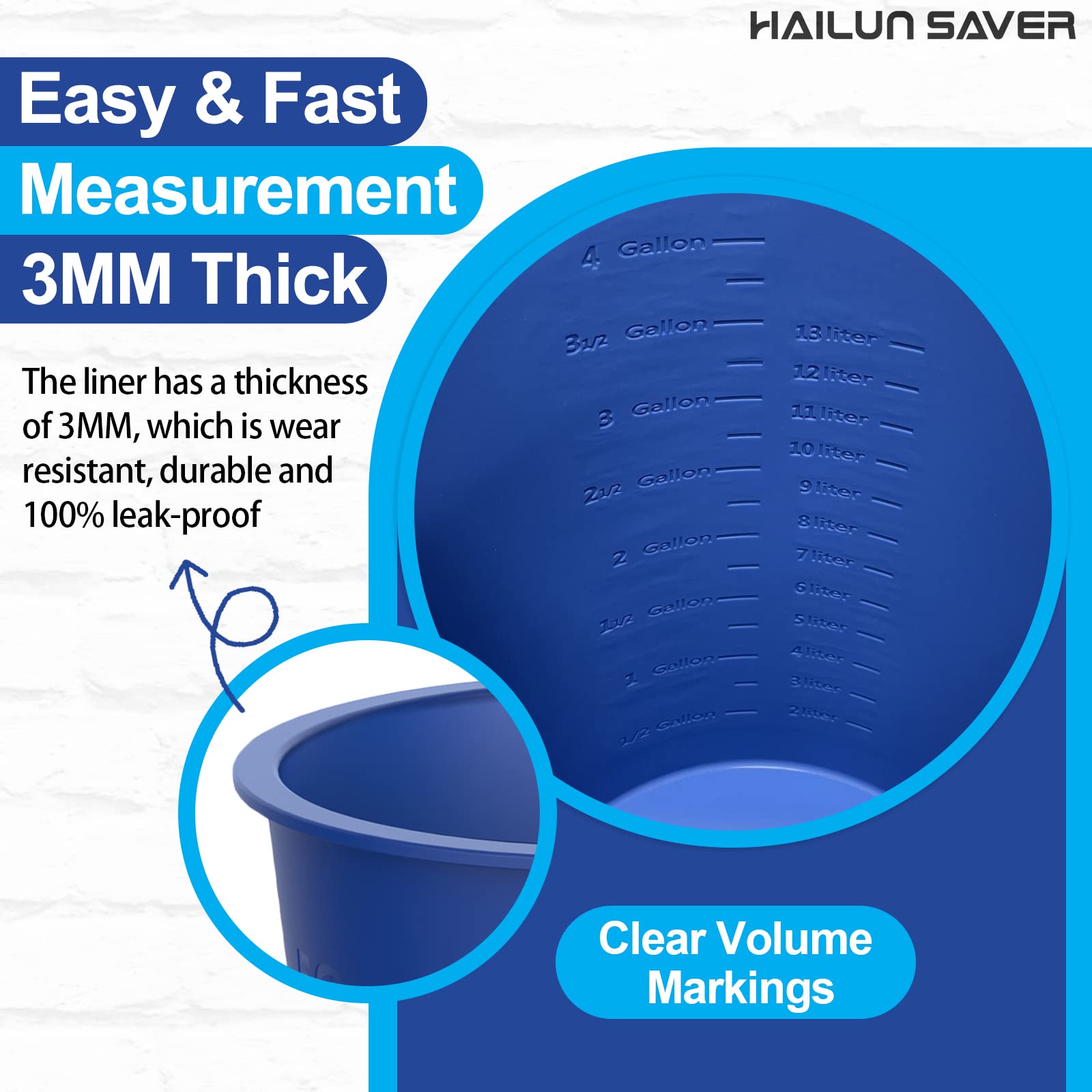 HAILUN SAVER 5 Gallon Bucket Liner Reusable Rubber Bucket Liners for Concrete Mix and Thinset (Blue 5 Gallon)